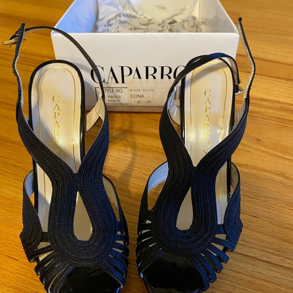 Caparros black strappy platform heel